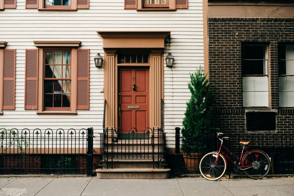 Home front door and bicycle.